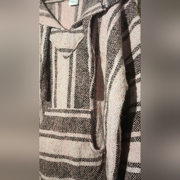 Mr. Baja Mexican Poncho Hoodie Fleece inside Pink Gray Large - Picture 8 of 13